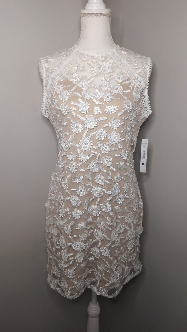 NWT Jules Owen x AQUA White Nude Floral Lace Dress M